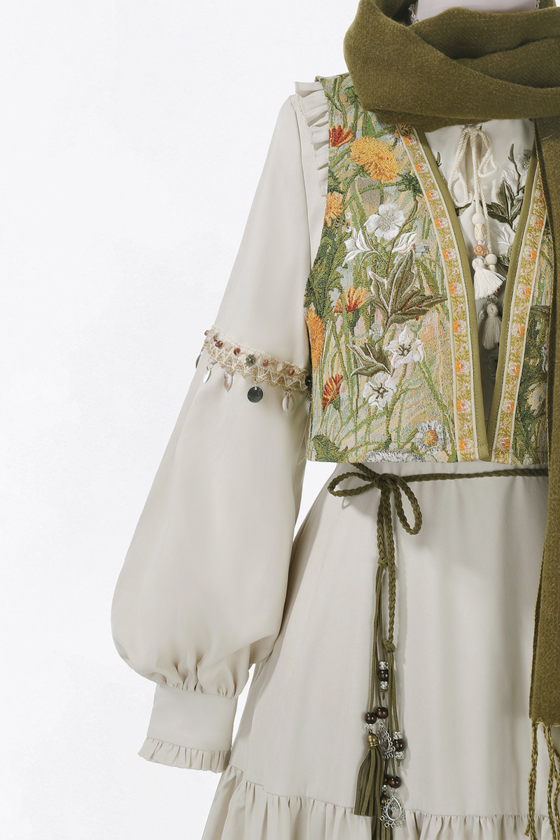 Pastoral Lolita Long Sleeve Dress + Vest + Scarf