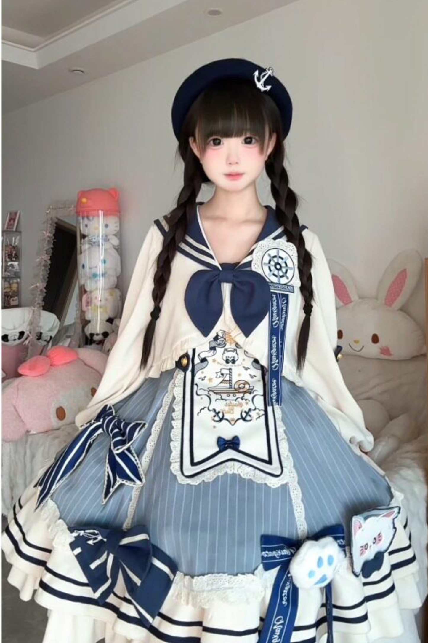 Candy Sailor Jacket + Jumper Skirt + Cat Hat + Headband