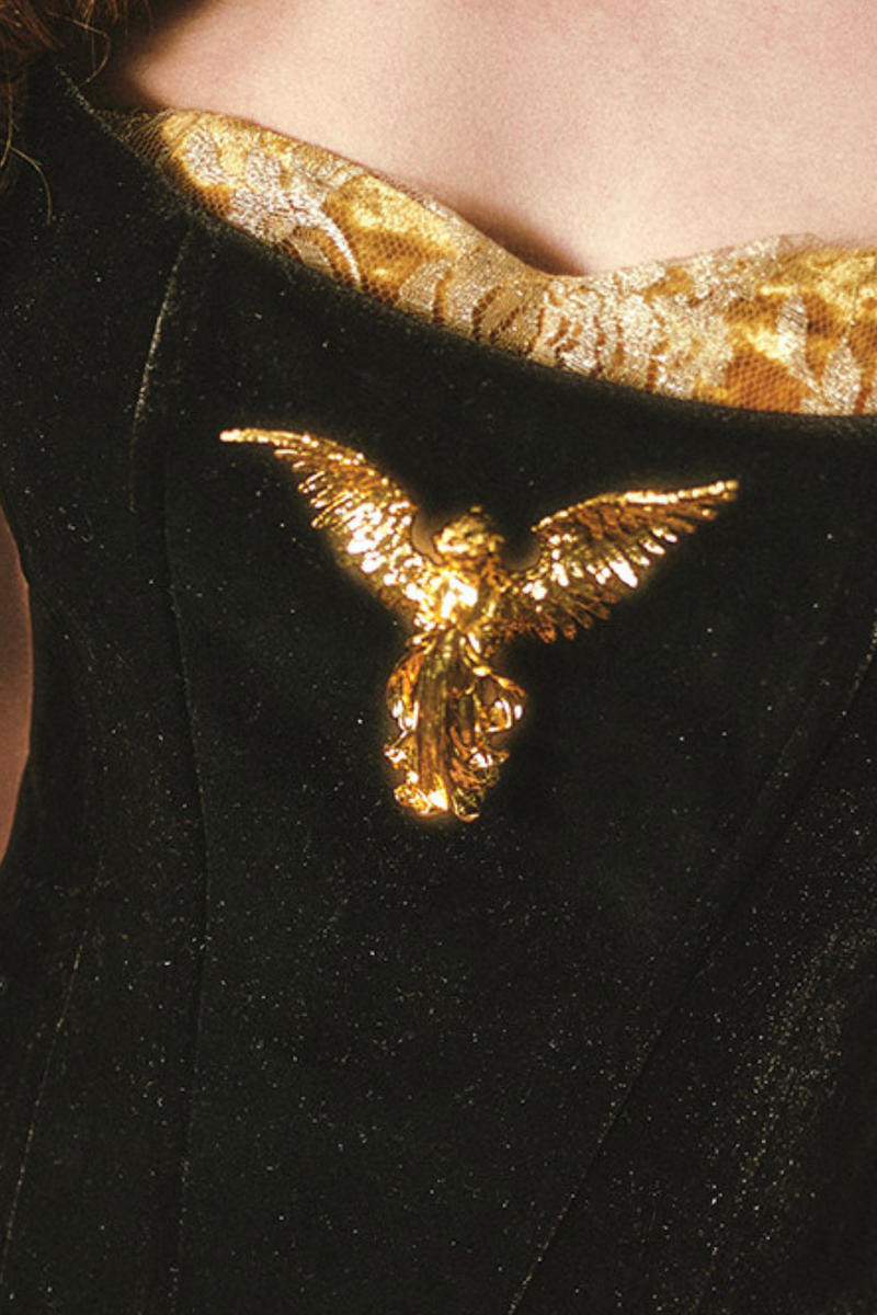 Golden Eagle Lace Corset Top + Skirt + Brooch