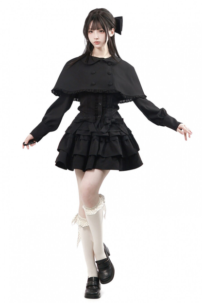 Ruffled Dress + Short Cape + Shirt + Skirt