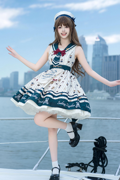 [pre-order] Jasmine Bear Marine Design Jumper Skirt + Short Outerwear