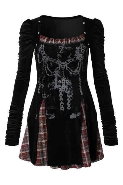 Baroque Velvet Plaid Dress