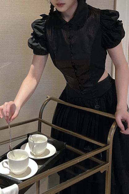 Spider Web French Blouse + Long Skirt