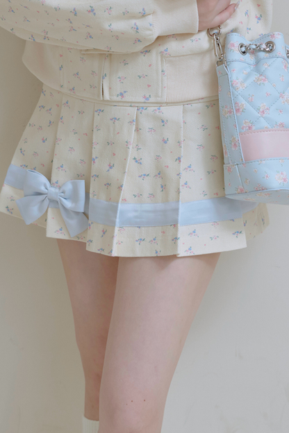 Flower Ribbon Jacket + Pleated Skirt