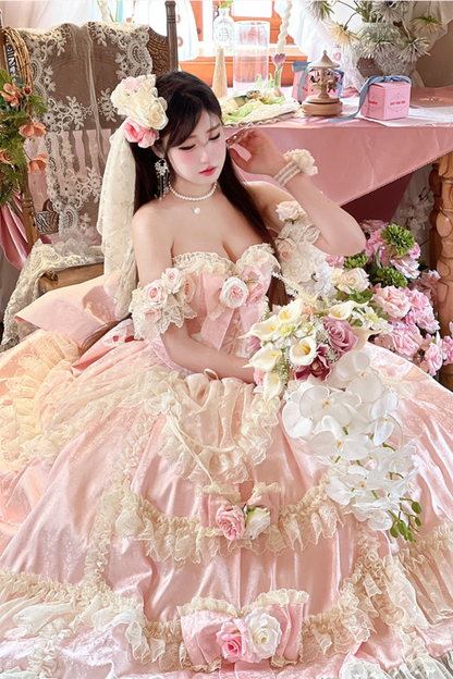 Love and Flower Sweet Dress + Ribbon Hair Accessory + Flower Hair Accessory