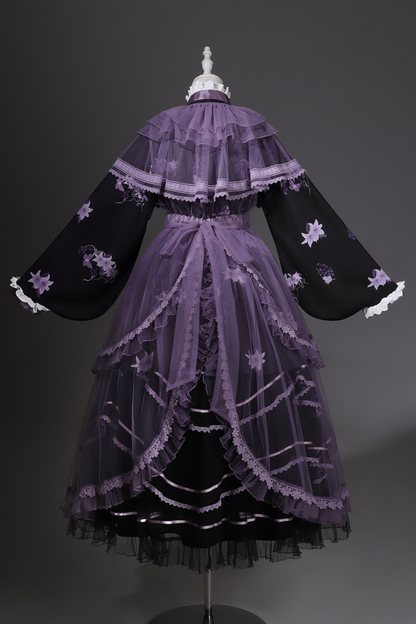 Dark Chinese-style Cross Collar Dress + Overdress + Skirt