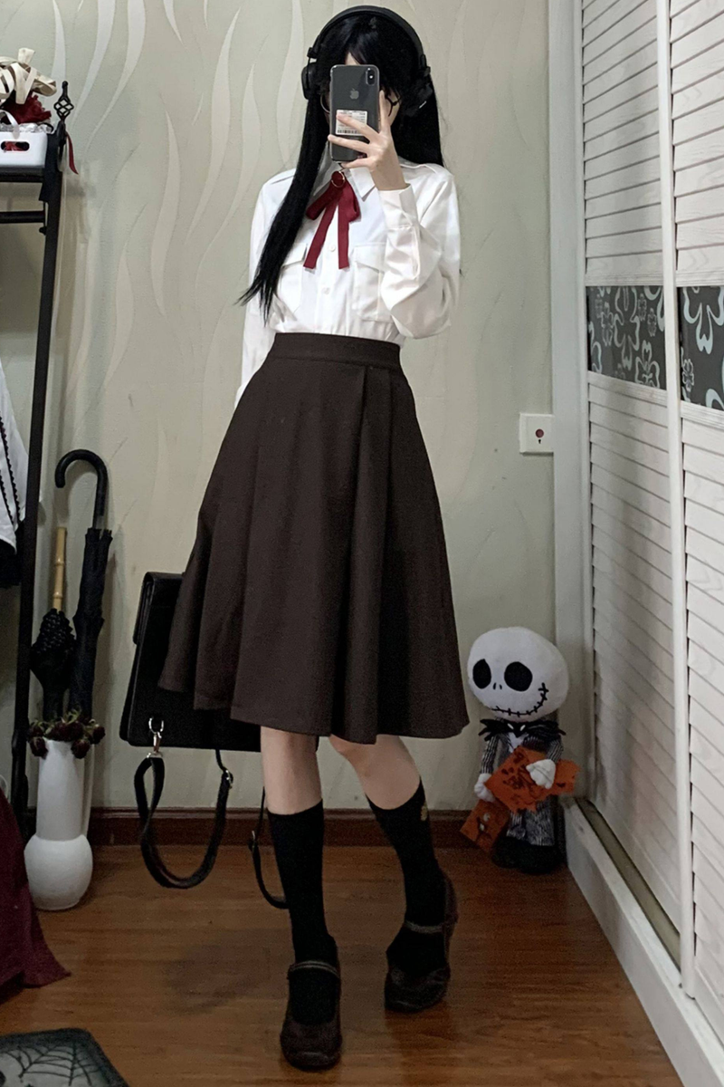 Russian Retro College Jacket + Shirt + Girdle + Bow Tie + Skirt