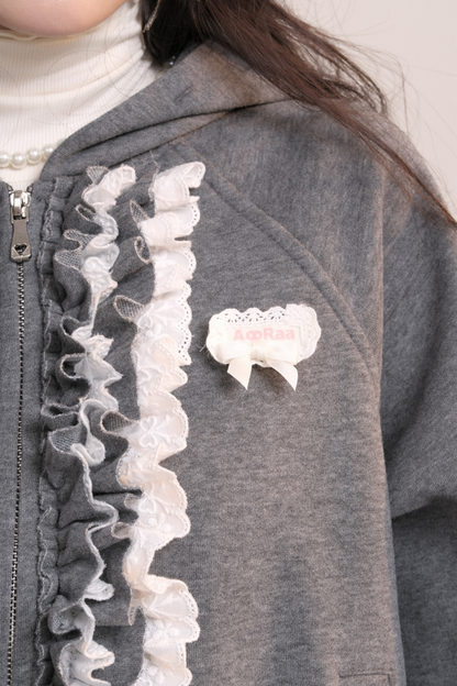 Ballet Lace Sweatshirt Hooded Jacket + Tiered Skirt