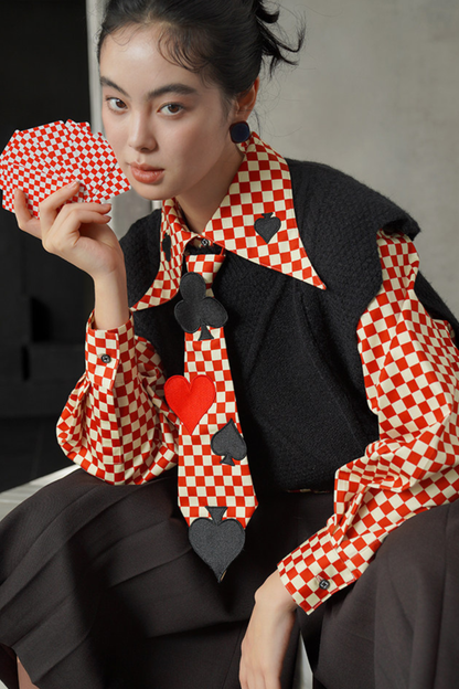 Retro Plaid Playing Card Design Blouse