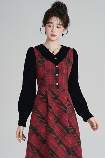 Red Retro Check Tweed Dress