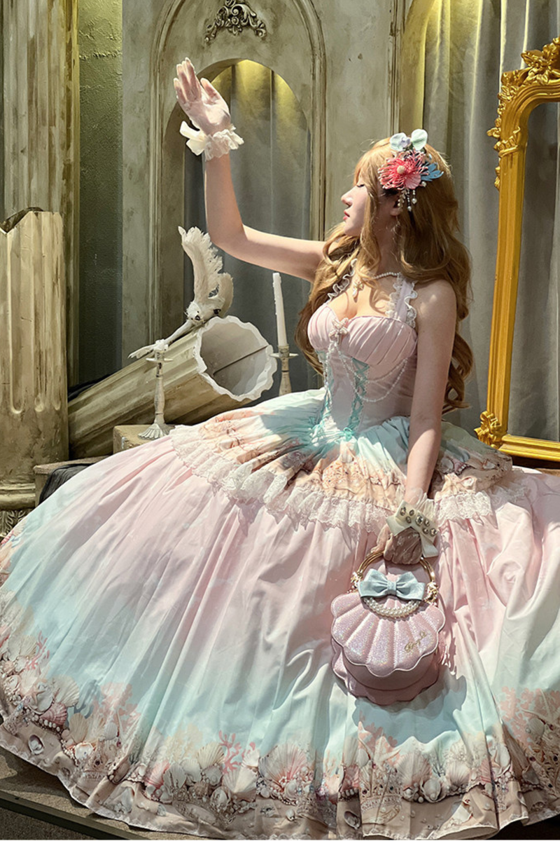 Gradient Bubble Halter Neck French Dress + Skirt