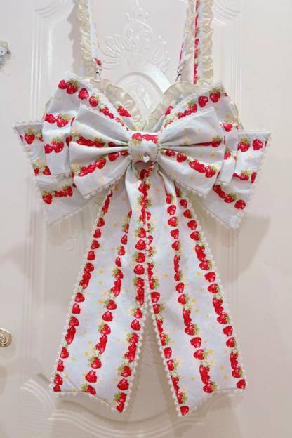 Strawberry Lolita Jumper Skirt + Rabbit Hair Scarf + Big Ribbon + Top + Hat + Bonnet