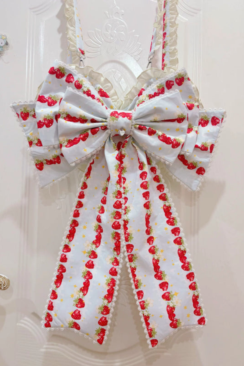 Strawberry Lolita Jumper Skirt + Rabbit Hair Scarf + Big Ribbon + Top + Hat + Bonnet