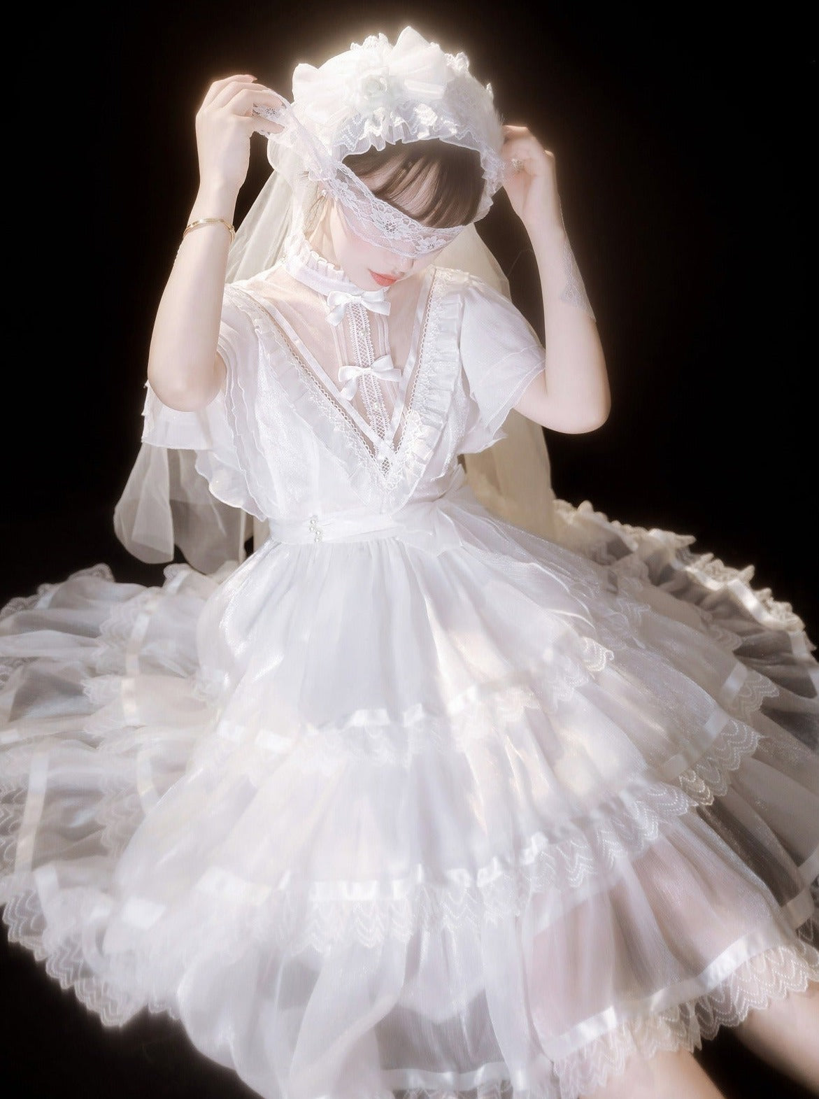 Stand Collar Ruffle Tiered Airy Dress