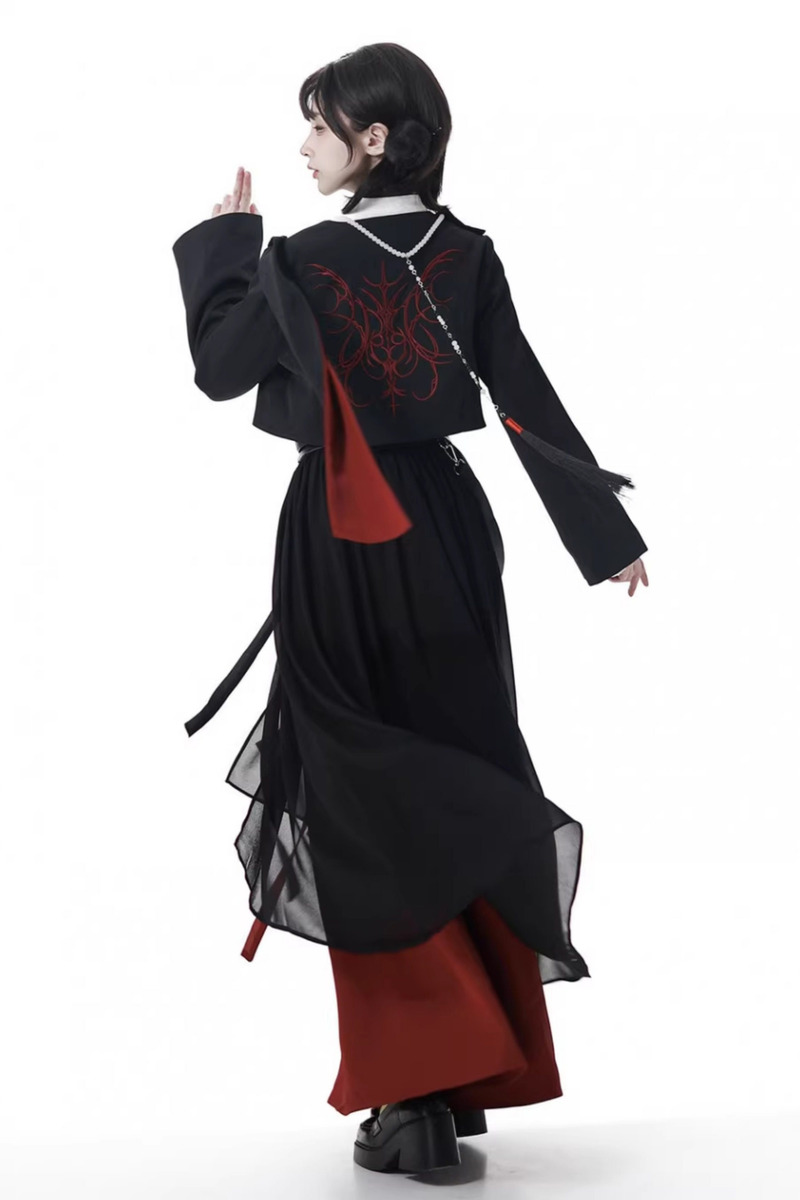 Dark Chinese-style Jacket + Shirt + Pants + Belt + Necklace