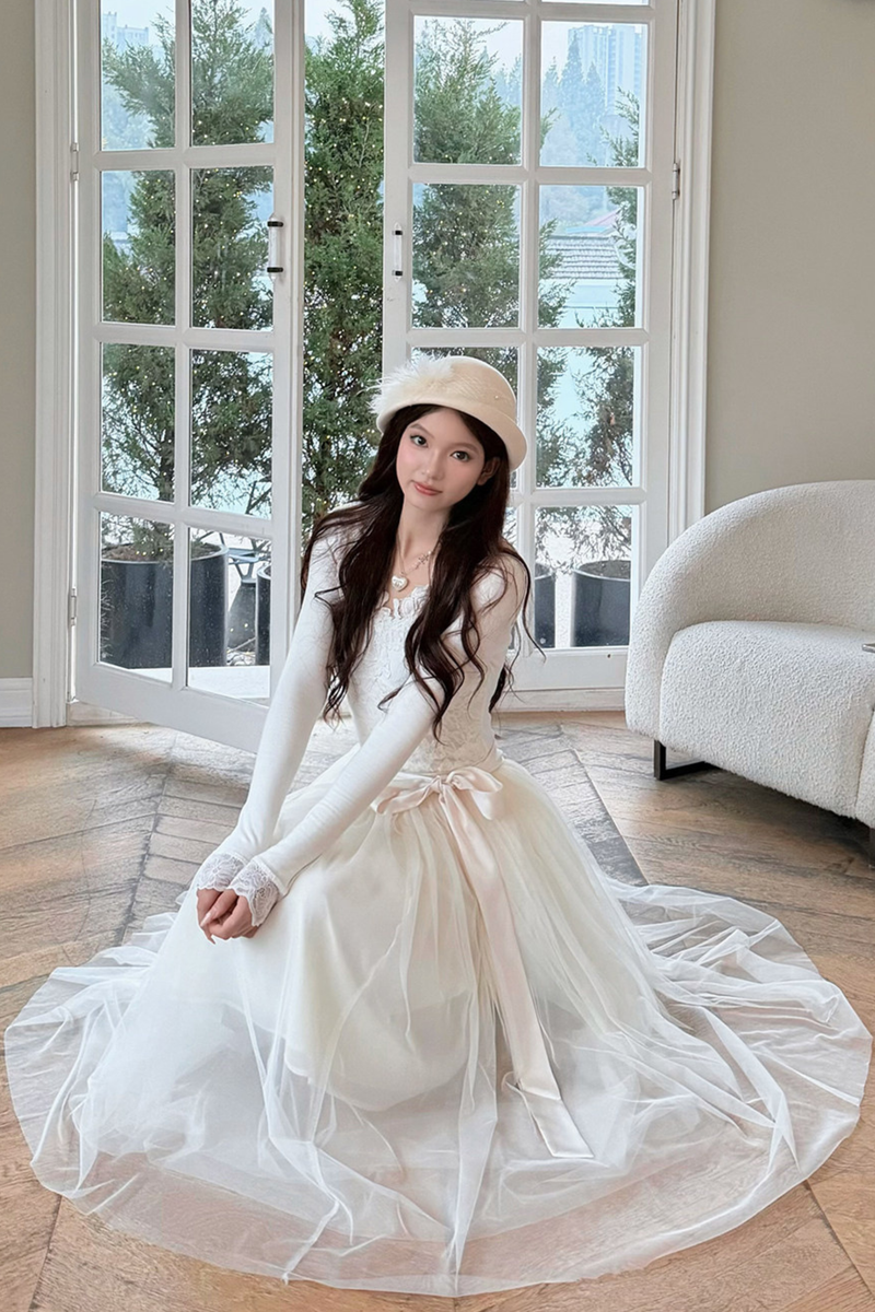 Noble French Lace Top + Flare Tulle Skirt
