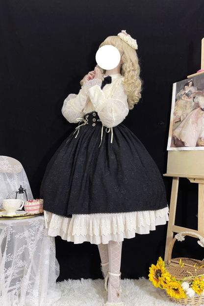 Retro Lolita Shirt + Lace-up High-waist Lolita Skirt