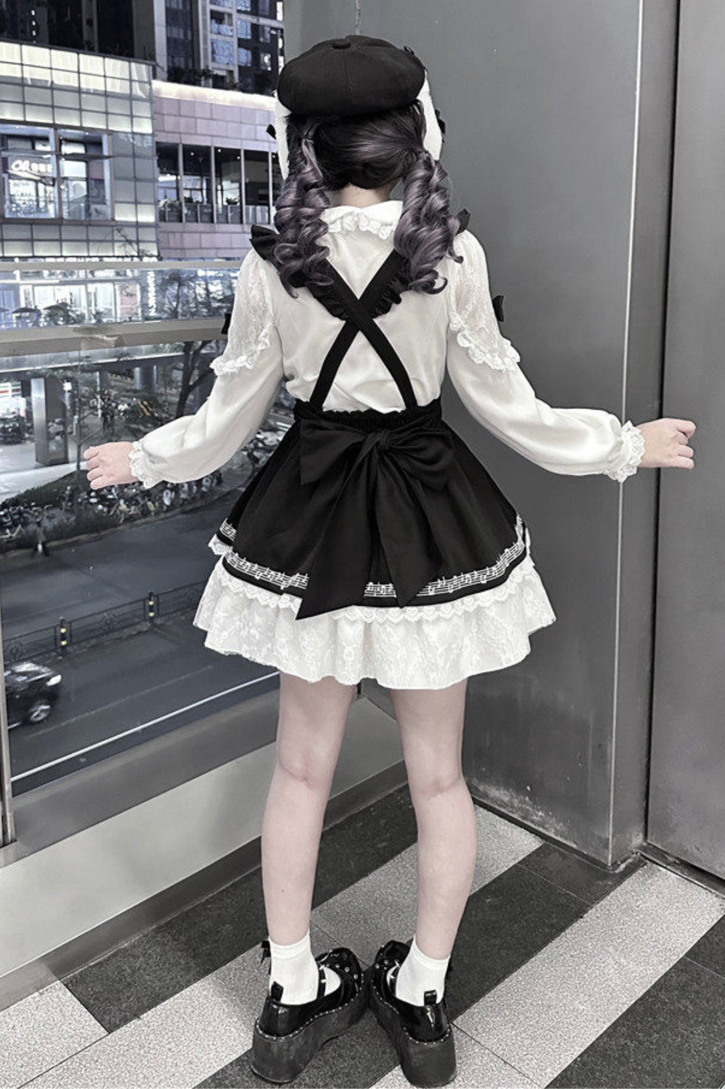 Lace Shirt + Tiered Bib Skirt