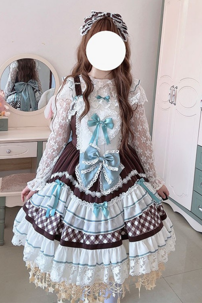 Heart Suspender Tiered Dress + Headpiece + Tail