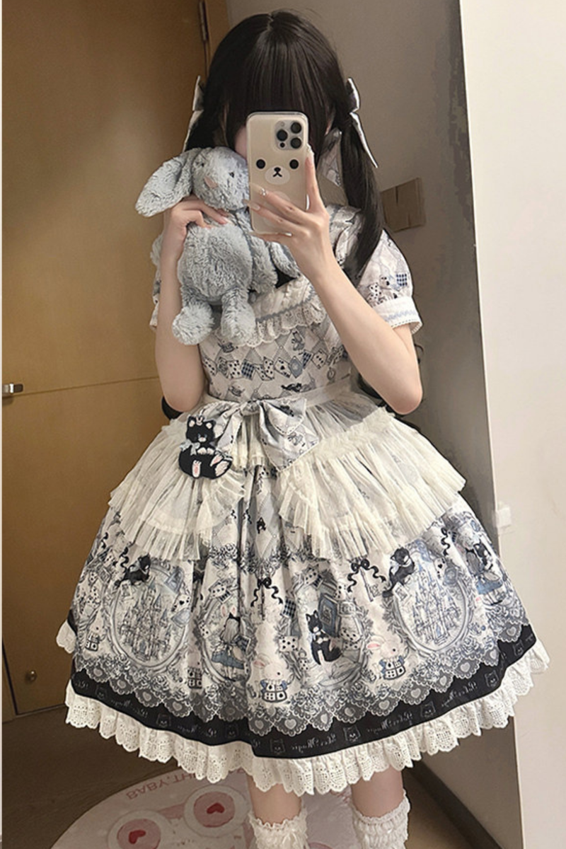 Rabbit Hole Alice Lolita Dress + Jsk + Cat Ear Headband + Headband + Hat + Clip + Bonnet