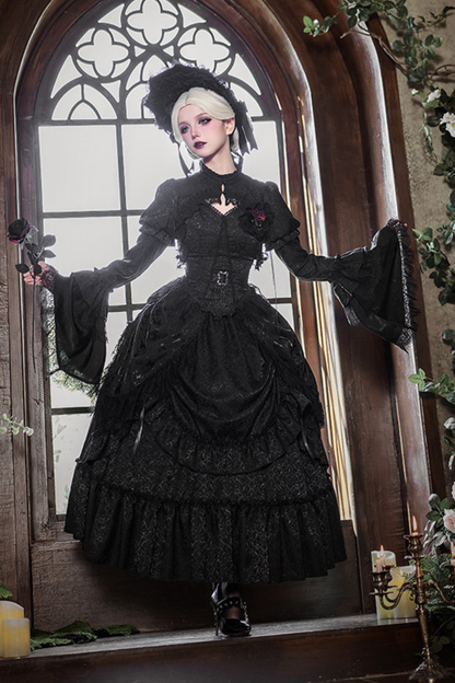 Gothic Corset Top + Short Coat + Hose + Curtain + Skirt + Flower + Bonnet