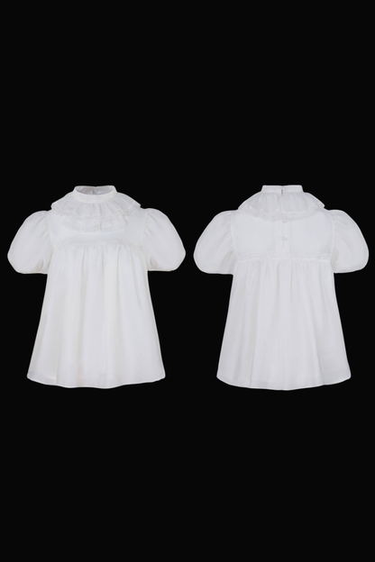 Silk Cotton Ruffle Collar Blouse + Sleeves