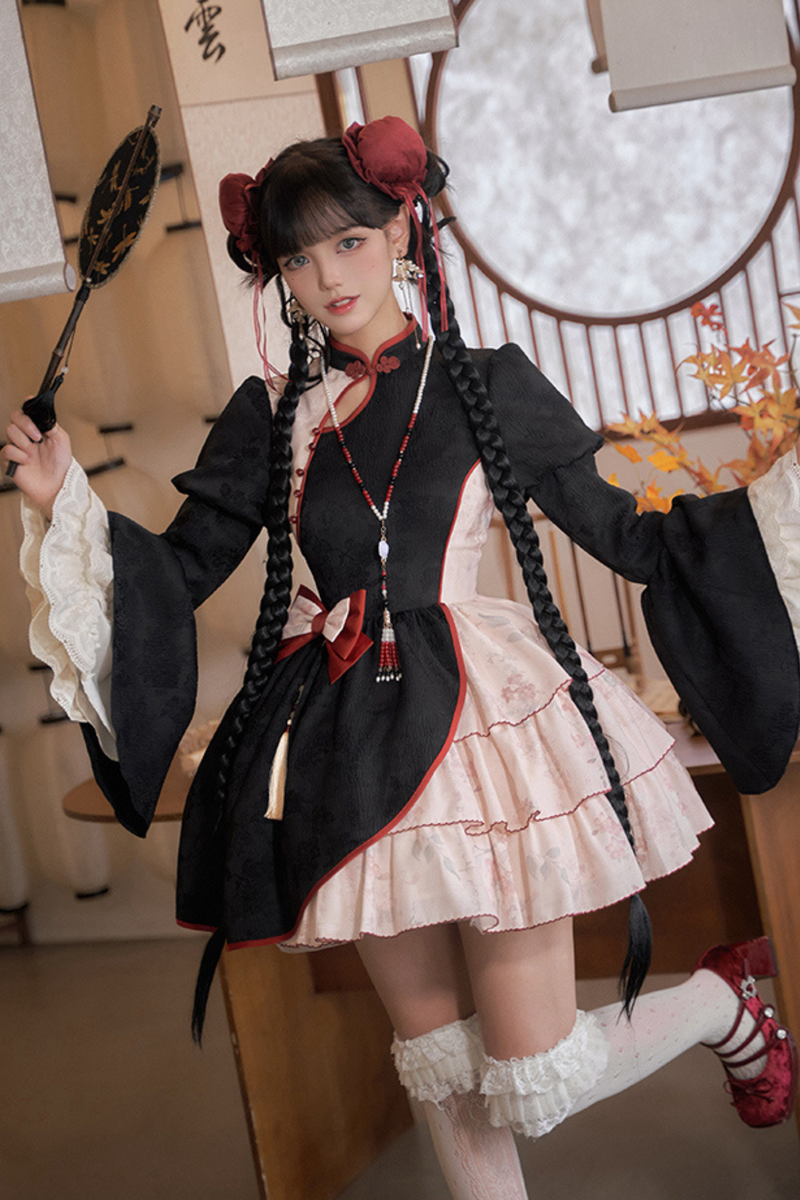 Retro Chinese-style Dress + Sleeves + Shawl + Accessories + Hairpin