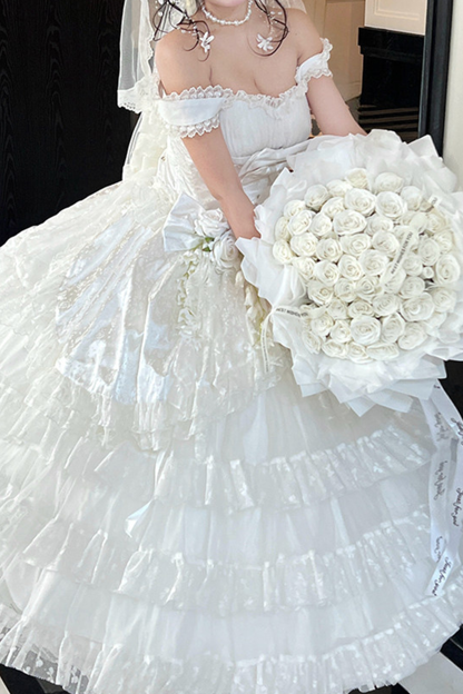 Pure Bridal Lolita Dress + Veil + Waist Belt