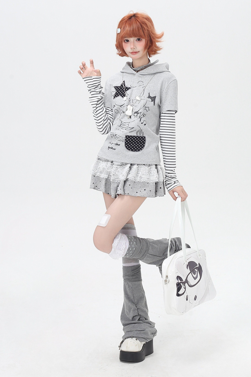 Striped Fake Two Piece Hooded Top