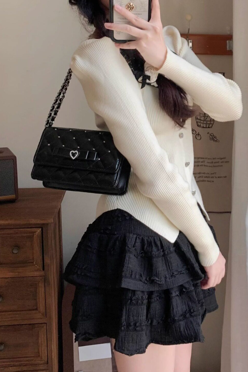 Rhinestone Bow Chain Bag