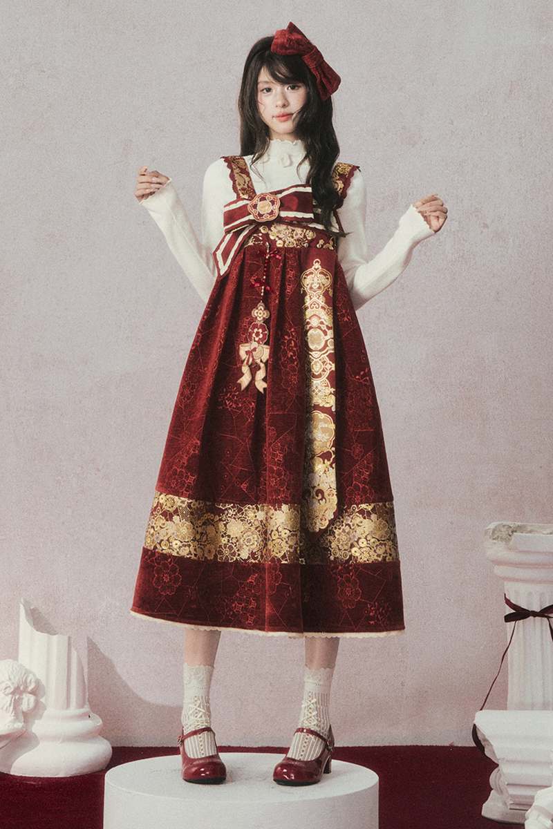 Velvet Dark Red Dress + Top + Jacket + Accessories