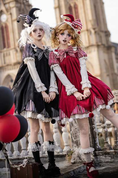 Doll Circus Pierrot Lolita Dress + Headband + Belt + Ribbon + Headband + Panel
