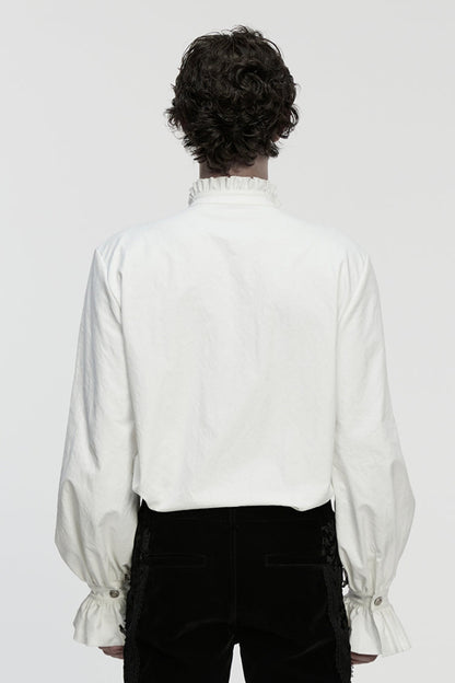 White Stand Collar Long Sleeves Ruffle Embroidery Pleated Gothic Blouse