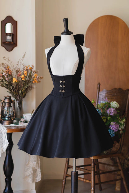 Classic Halterneck Sleeveless Ruffled Fishbone Lolita Dress 3 Colors