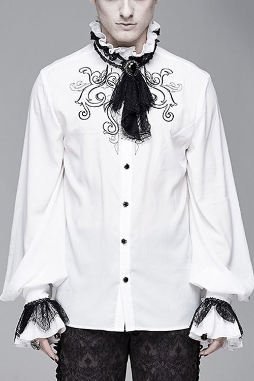 White Chiffon Embroidered Long Sleeves Gothic Blouse