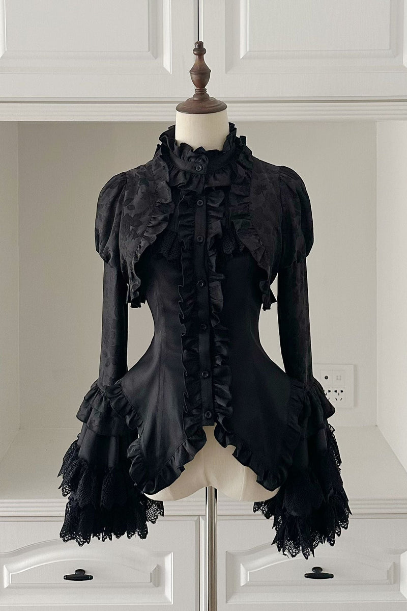 [pre-order Deadline: March 31] Cross Nocturne Gothic Dark Stripe Layered Top + Cross Rose Stripe Pull Up Skirt
