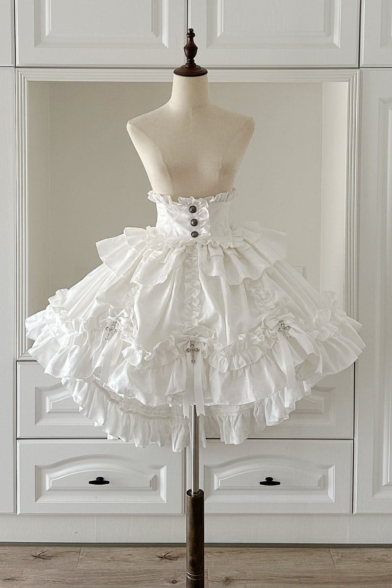 [pre-order Deadline: March 31] Cross Nocturne Gothic Dark Stripe Layered Top + Cross Rose Stripe Pull Up Skirt