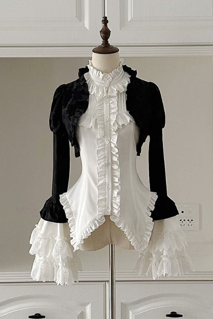[pre-order Deadline: March 31] Cross Nocturne Gothic Dark Stripe Layered Top + Cross Rose Stripe Pull Up Skirt