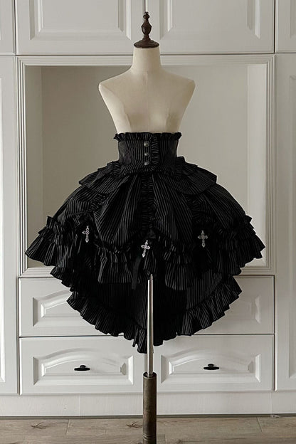 [pre-order Deadline: March 31] Cross Nocturne Gothic Dark Stripe Layered Top + Cross Rose Stripe Pull Up Skirt