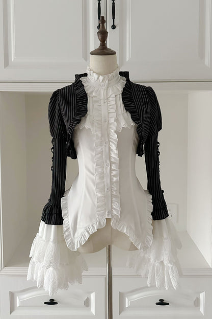 [pre-order Deadline: March 31] Cross Nocturne Gothic Dark Stripe Layered Top + Cross Rose Stripe Pull Up Skirt