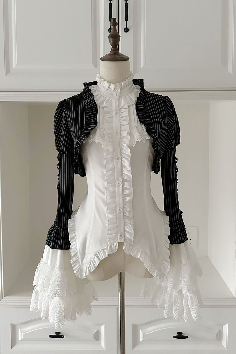 [pre-order Deadline: March 31] Cross Nocturne Gothic Dark Stripe Layered Top + Cross Rose Stripe Pull Up Skirt