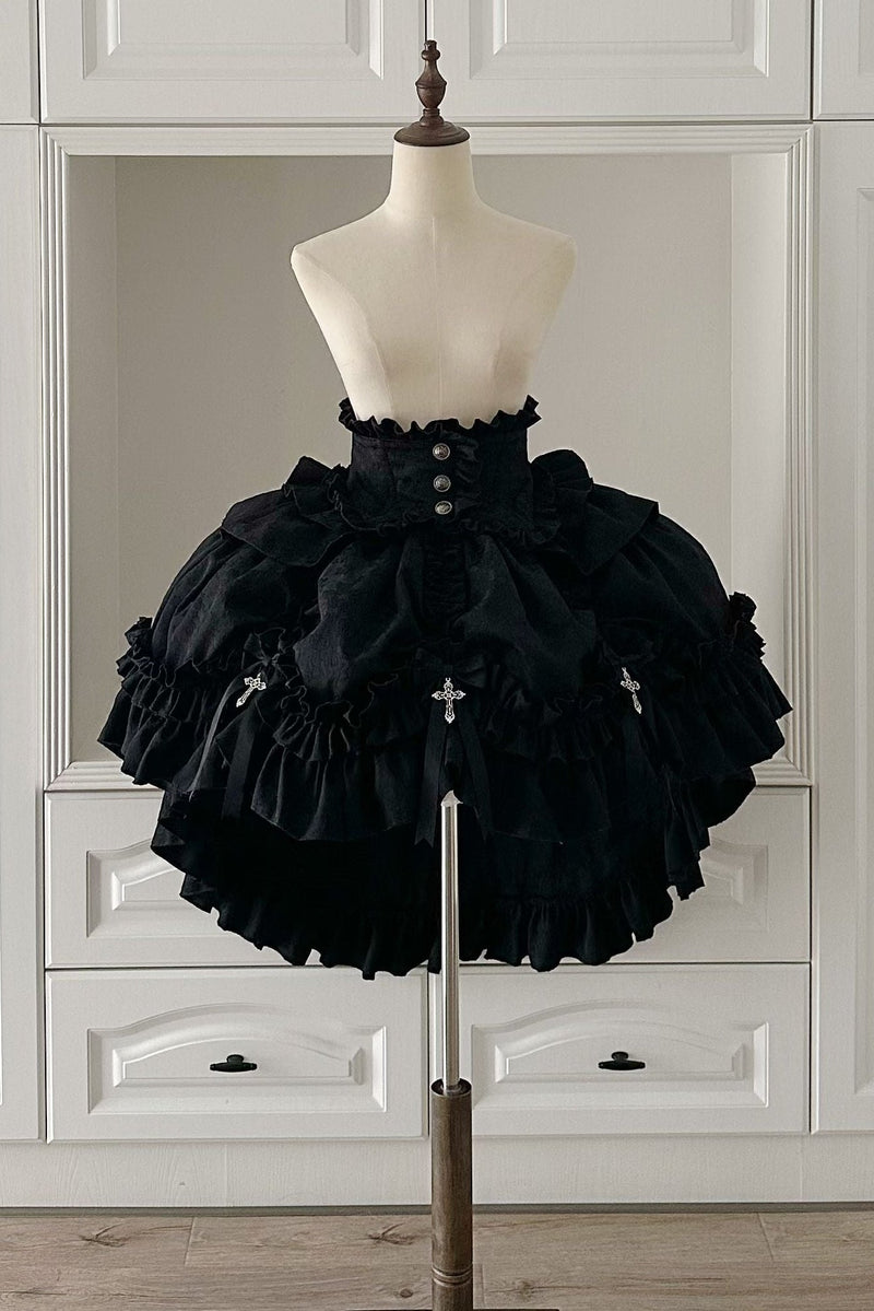 [pre-order Deadline: March 31] Cross Nocturne Gothic Dark Stripe Layered Top + Cross Rose Stripe Pull Up Skirt