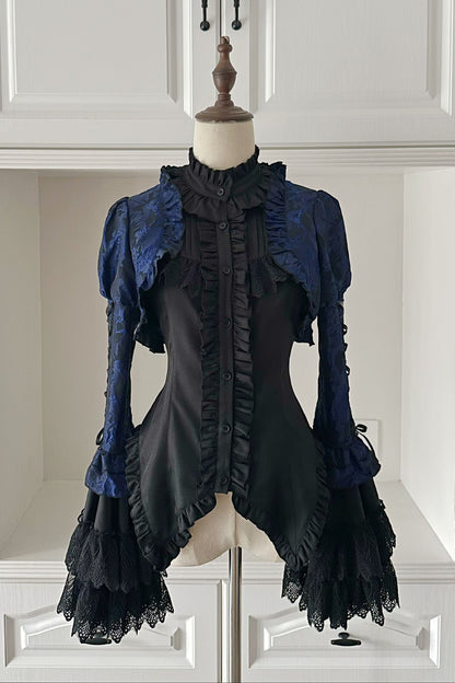 [pre-order Deadline: March 31] Cross Nocturne Gothic Dark Stripe Layered Top + Cross Rose Stripe Pull Up Skirt