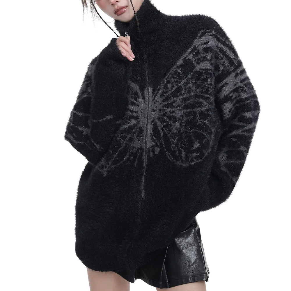 Fluffy Butterfly Cardigan Black