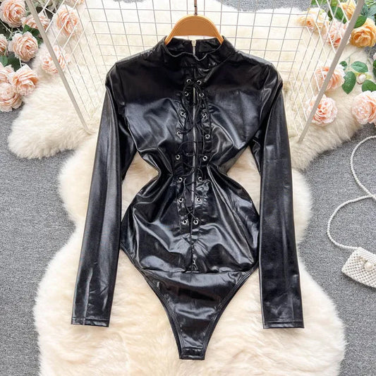 Leather Bodysuit Black