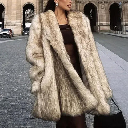 Midi Fur Coat Beige