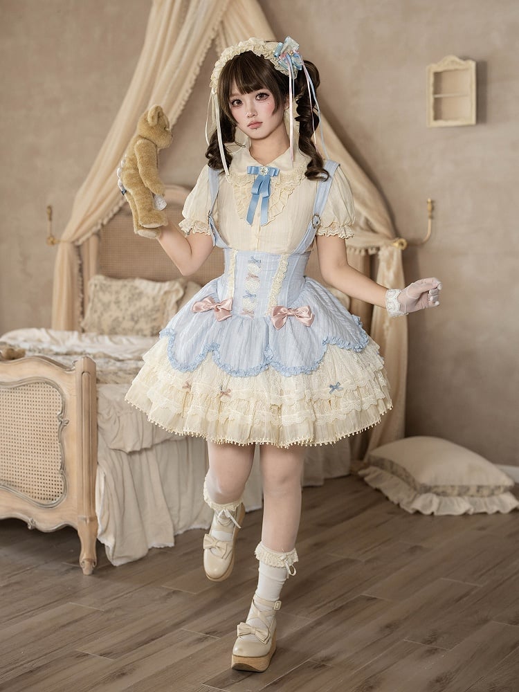 [pre-order Deadline: May 8] Classic Lace Ribbon Blouse + Suspender Tiered Dress Full Set + Complete Set