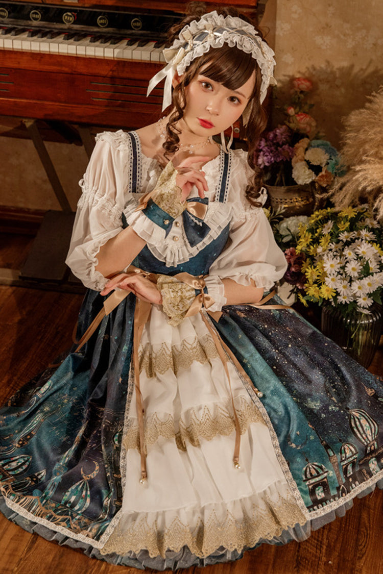 Dark Blue Night of the Magic Lamp Palace Style Bowknot Classic Lolita Jsk Dress