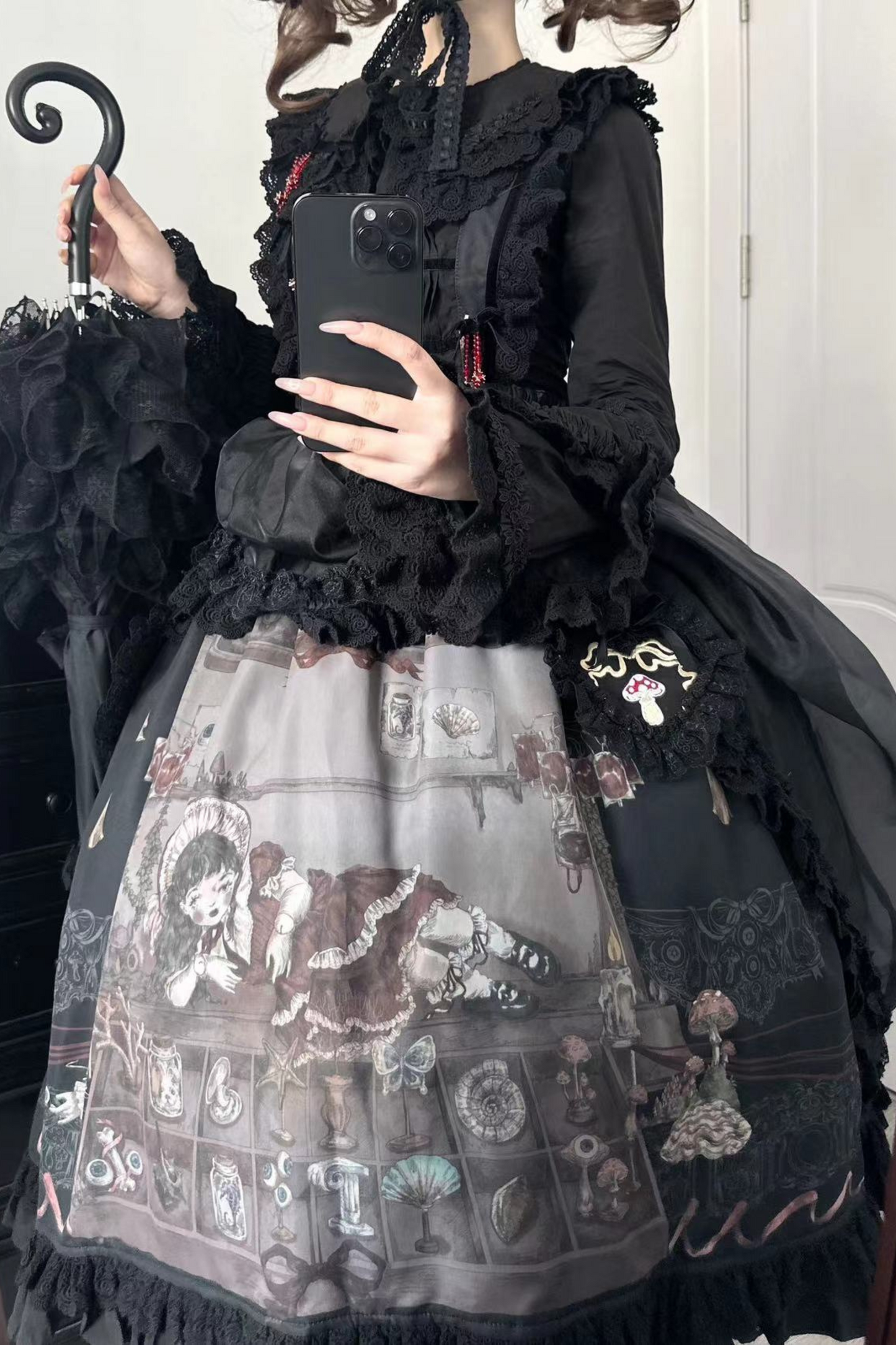 Ruffled Beaded Gothic Straps Printed Dress