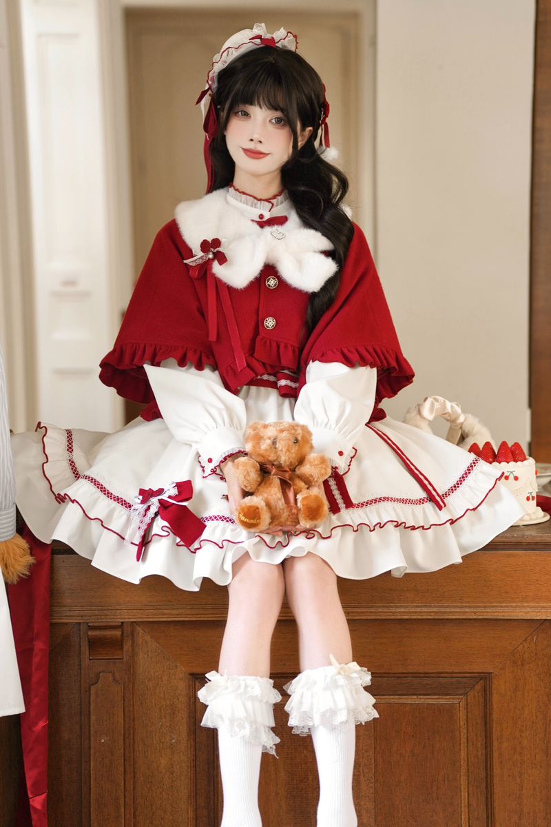 Red Wish Ribbon Dress + Cape